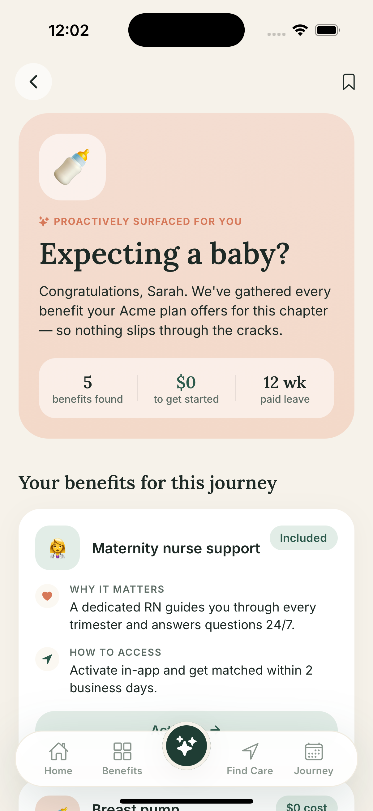 Guided life-event journey gathering relevant maternity and family benefits
